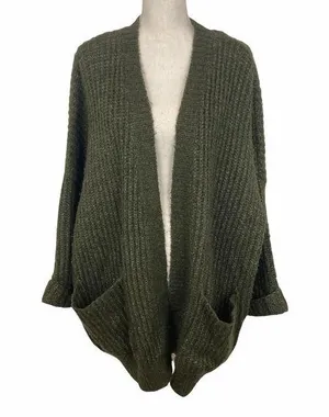 N21 Oversized Ribbed Knit Olive Green Cardigan Sweater Designer Cardigan thumbnail 1