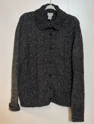 LL Bean‎ Womens Sweater Button Down Wool Blend Grampacore Brown Black Speckled L thumbnail 1