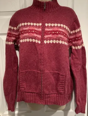 VTG L L Bean Wool Fair Isle Nordic Ski Full Zip Cardigan Sweater L‎ rustic cozy thumbnail 1