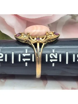 Karis STS Gold Tone Cocktail Ring Pink Center Large Size 11.5 Fairy Core Boho thumbnail 9