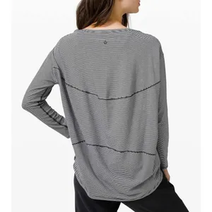 Lululemon Back In Action Long Sleeve Tee Shirt Tonka Stripe Black White Large thumbnail 2