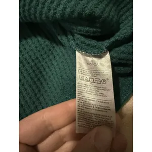 Old Navy Oversize Cozy Waffle Knit Cropped Henley Green Sz L thumbnail 4