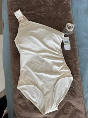 White Embellished One-shoulder Underwire One-piece Swimsuit Size 8 thumbnail 1