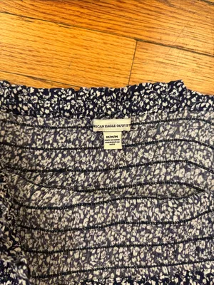 American Eagle Smocked Strapless Floral Peplum Top - navy and white thumbnail 3