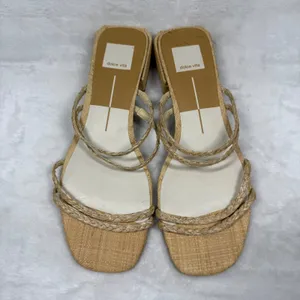 Dolce Vita Paily Braided Raffia Low Block Heel‎ Slide Sandals Tan Womens 8.5 thumbnail 3