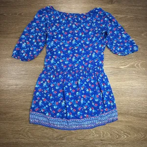 Hollister Blue Floral Peasant Dress Women's M Boho Smocked Waist 3/4 Sleeve thumbnail 12