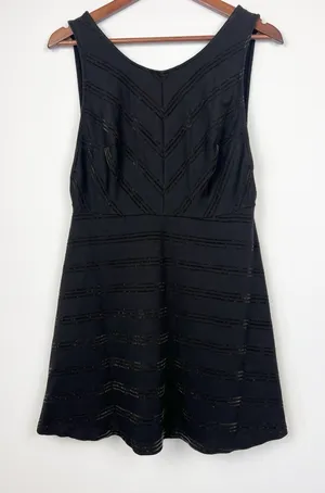 Free People Black Textured Fit & Flare L Mini Dress Deep V Back 0 Boho Chic thumbnail 1