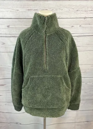 Lululemon Green Fleece Scuba Half Zip Pullover Jacket Cozy Sherpa thumbnail 1