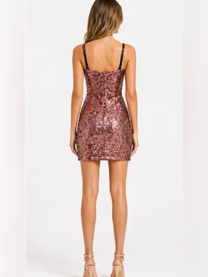 Guess Rose Gold Sequin Bodycon Mini Dress | Size 4 | Cocktail Party Night Out thumbnail 3