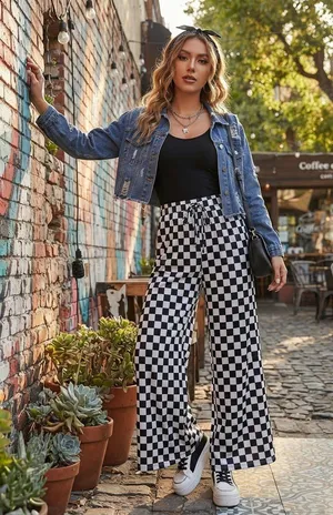 Checkerboard Wide-Leg Pants — Black & White thumbnail 1