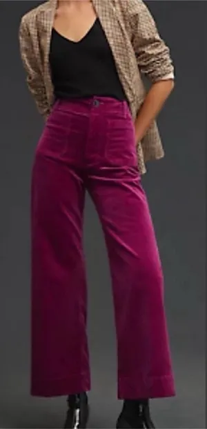 Anthropologie Maeve Colette Fuchsia Corduroy Wide Leg Cropped Pants thumbnail 1