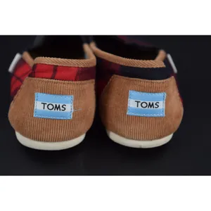TOMS Alpargata Women W8 Red Navy Plaid Canvas Excellent Corduroy Heel Slip On thumbnail 4