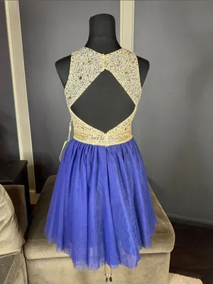 Women’s Embellished Sequin Beaded Bodice Royal Blue Tulle Party Dress Size 2 NWT thumbnail 4