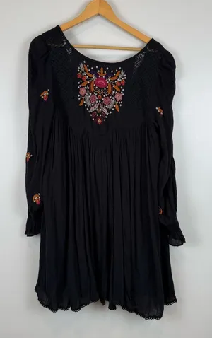 Free People Mohave Embroidered Mini Dress Women's Size Medium Black thumbnail 1