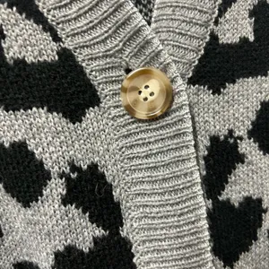 Unbranded Woman’s Leopard Print Long Sleeve Acrylic Cardigan Sweater OS thumbnail 3