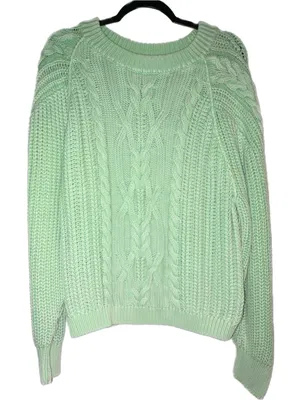 NWT Free People Frankie Cable Knit Cotton Sweater Patina Green Lime LARGE thumbnail 6