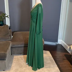 Women’s Green Chiffon Full Length Long Sleeve Dress Corset Back Leg Slit Size 12 thumbnail 6
