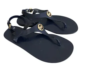 Michael Kors Jenna Navy Blue Jelly Thong Sandals MK Logo Size 7 thumbnail 1