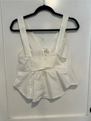 White V-Neck Tie-Front Peplum Tank Top - Women thumbnail 3