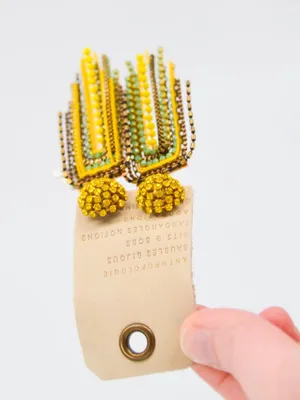 NWT Anthropologie Rhinestone Fringe Tassel Earrings Yellow Gold Blue thumbnail 3