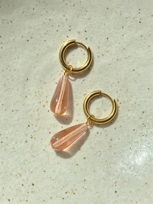 Handmade light pink Czech glass teardrop simple minimalist dangle earrings🩷 thumbnail 4