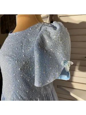 Vintage Beaded Floral Appliqués Peasant Dress Blue XL thumbnail 6