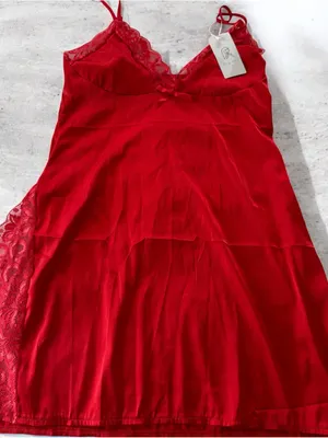 Silky Red Lace-Trim Chemise with Adjustable Straps thumbnail 1