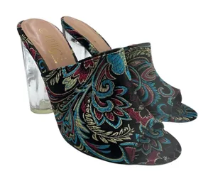 Rouge Helium Clear Heeled Mules Floral Embroidered Heels Open Toe‎ Size 6 thumbnail 1