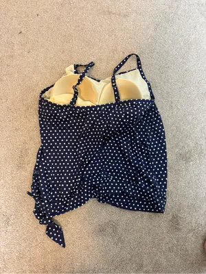Swimsuits for All Navy Blue Polka Dot Tie-Hem Blouson Style Tankini Swim Top thumbnail 6