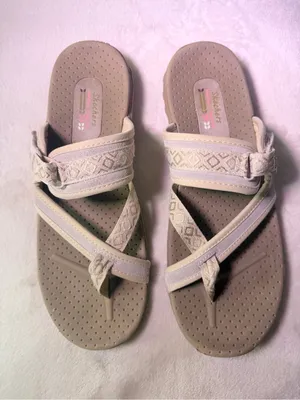 Skechers Women's Light Beige Open-Toe Slide Sandal with Pink Accent thumbnail 4
