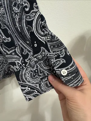 Lauren Ralph Lauren Black & White Paisley Non-Iron Button-Down Preppy Shirt sz M thumbnail 6