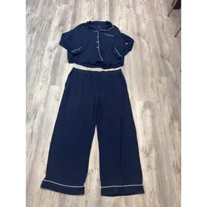 Cozy Earth Navy Blue Pink Polka Dot Bamboo Pajama Set Womens XXL Long Sleeve PJ thumbnail 2
