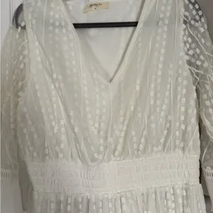 A Beautiful Soul Elegant White Maxi Dress Lace Ruffles thumbnail 4