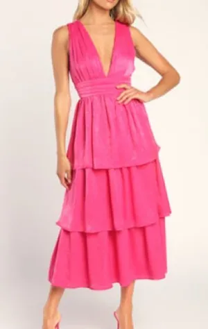 Lulu's Vibrant Pink Midi Dress thumbnail 1