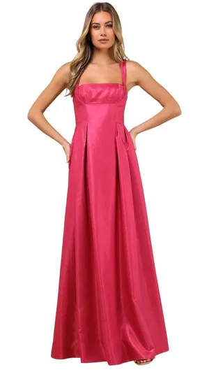 Lulus Immaculate Aura Shiny Magenta Taffeta Maxi Dress With Pockets size L NWT thumbnail 1