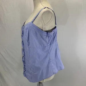 Striped Blue and White Poplin Lace Up Corset Tank Top Size 1X thumbnail 5