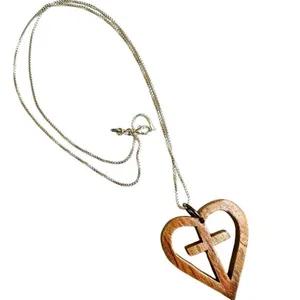 Heart Cross Wood Pendant necklace thumbnail 5