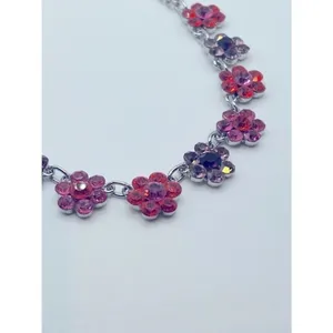 Sparkling crystal flower necklace-‎ pink, red & purple thumbnail 7