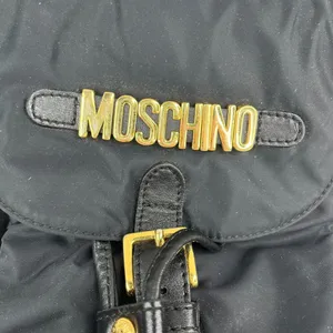 MOSCHINO Mini Black Nylon Leather Trim Backpack Gold-tone Logo thumbnail 3