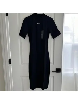 Nike Sportswear Essential Tight Crewneck Midi Dress NWT Black Small thumbnail 5