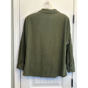 PrettyGarden Chic Women’s Medium Olive Green Corduroy Shacket Snap Front Pockets thumbnail 3