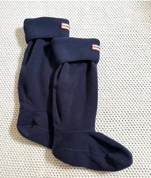 Hunter Navy Blue Sweater Garter Stitch Cuff Boot Socks Fleece Medium Women 5-7 thumbnail 1