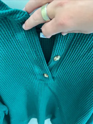 Old Navy Green Waffle Knit Long Sleeve Henley thumbnail 3