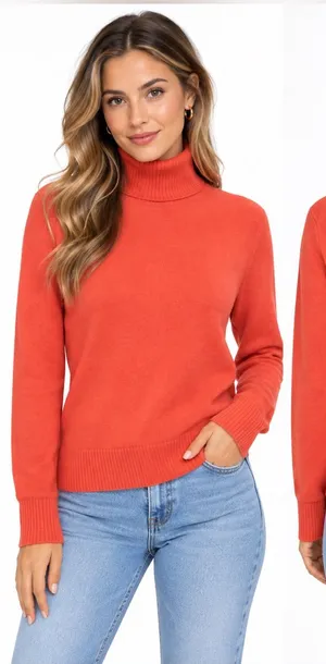 Aqua Turtle Neck Sweater Coral 100% Cashmere Medium thumbnail 1