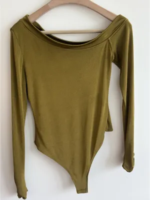 Free People That’s Hot One Shoulder Bodysuit Olive Green Size L thumbnail 10