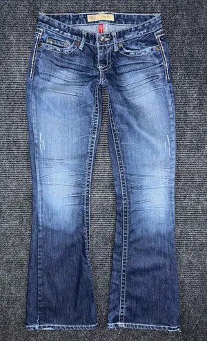 Buckle BKE Sabrina Low Rise Flare Jeans Size 26 x 31 Distressed Flap Pocket Y2K thumbnail 1