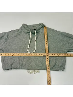 Forever 21 Cropped Funnel Neck Drawstring Sweatshirt Gray Size M b4 thumbnail 2