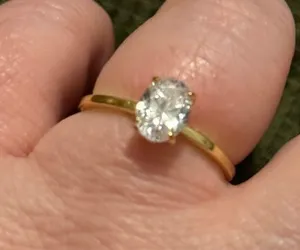 Gold Solitaire Oval Cubic Zirconia Ring - Classic Women's Jewelry thumbnail 1