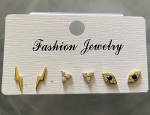 Set Of 3 Pairs / Evil Eye Studs + Lighting Studs +CZ Studs thumbnail 1