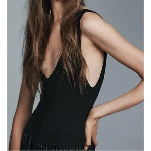 ZARA NWT Black Contrast Midi Pocket Dress Drop Waist ZW‎ COLLECTION Size XS thumbnail 5